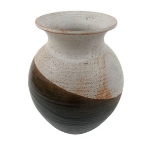 Studio Pottery Vase Nancy Valk Round Brown Vintage Signed Glazed Stoneware