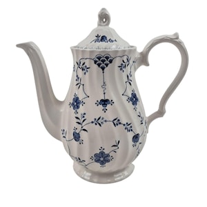 Churchill Blue Willow Teapot England Blue White Transferware Coffee Pot Vintage