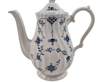 Churchill Blue Willow Teapot England Blue White Transferware Coffee Pot Vintage