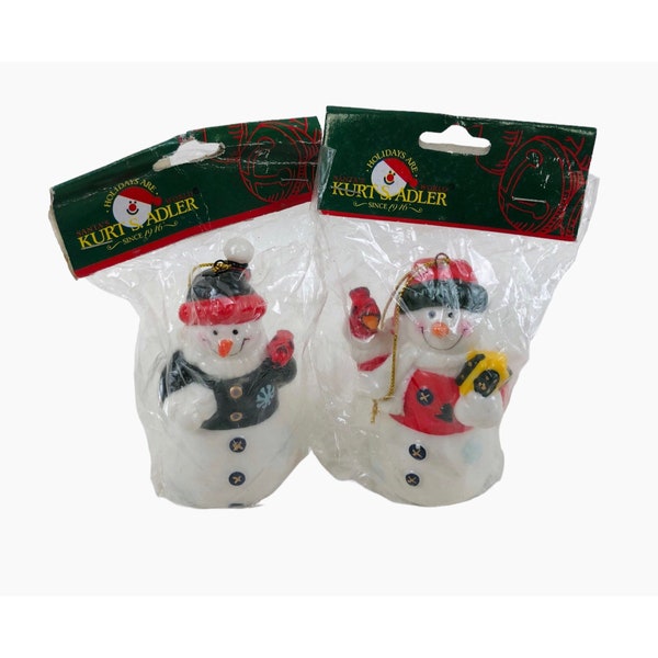 Kurt S Adler Snowman Ornaments Santas World Set of 2 Christmas Tree Holiday NIP