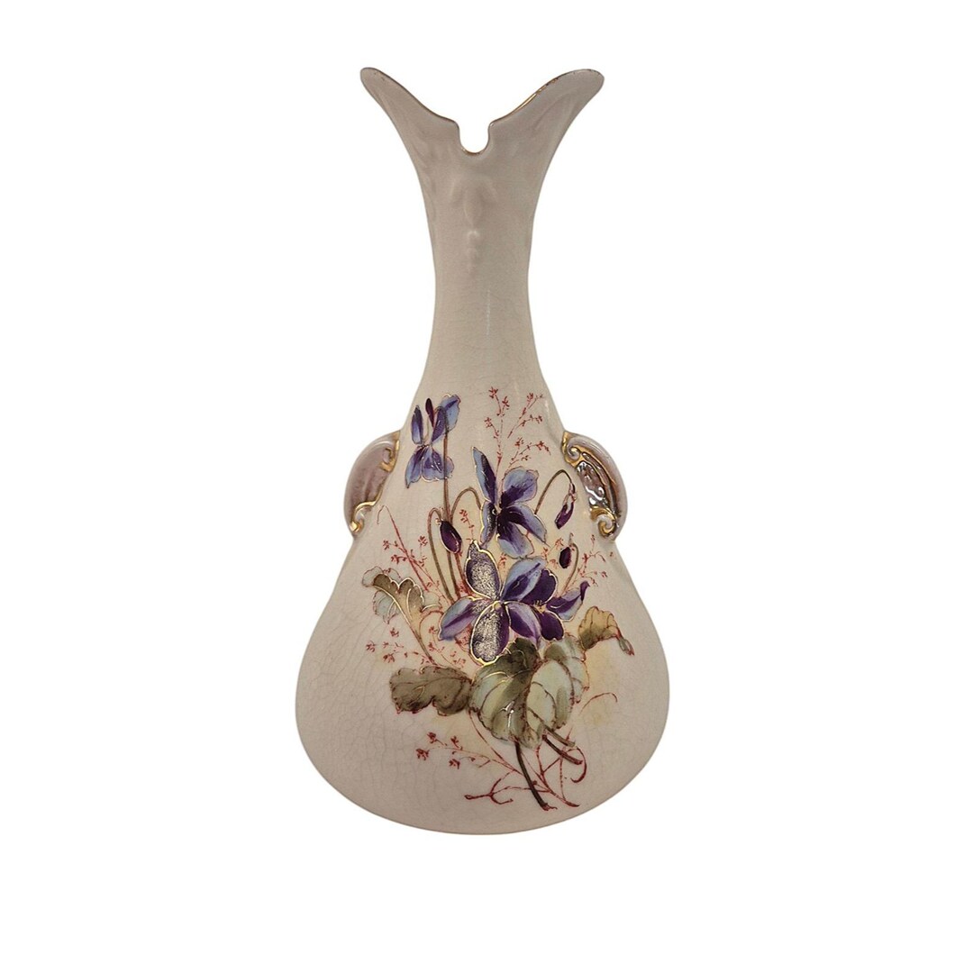 Porcelain Vase Antique Hand Painted Floral Design Gold Accents Purple ...