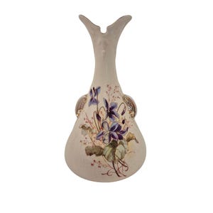 Porcelain Vase Antique Hand Painted Floral Design Gold Accents Purple Pink