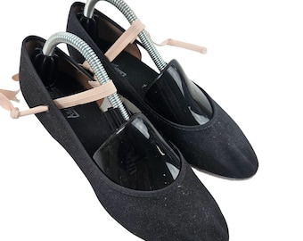 Angelo Luzio Dance Shoes Womens Size 7 Black Fabric Elastic Strap Block Heel