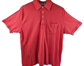 RHM Classic Mens Polo Shirt Size L Coral Solid Short Sleeve Pocket Lightweight