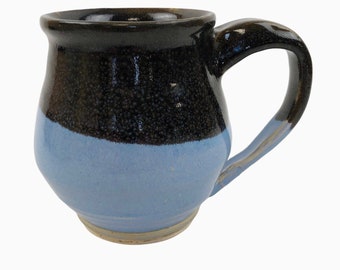 Michael Dawson Blue Black Pottery Coffee Cup Mug Dipped Stoneware Glazed
