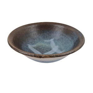 Handmade Ceramic Bowl Art Studio Blue Brown Abstract Design Stoneware Pottery