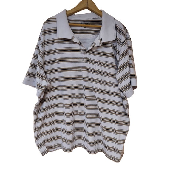 Haband Shirt Mens XXL Brown Beige Striped Short Sl