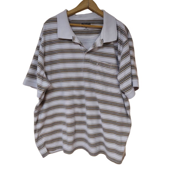 Haband Shirt Mens XXL Brown Beige Striped Short Sleeve Polo Dress Casual