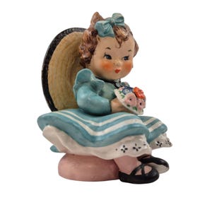 Vintage Goebel W Germany Figurine Girl Blue Dress Bonnet Flowers TMK 3 Porcelain