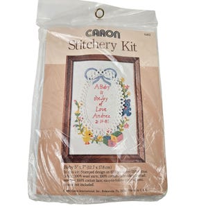 Caron Baby Stamped Cross Stitch Kit 5&quot; X 7&quot; Lace Frame Design Cotton/Wool Yarn 6461