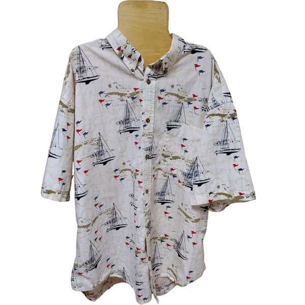 Puritan Shirt Mens 2XL Short Sleeve Button Front Sailboat Casual Vacation