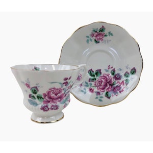 Royal Albert Bone China England Pink Flower Tea Cup Saucer Set Gold Rim