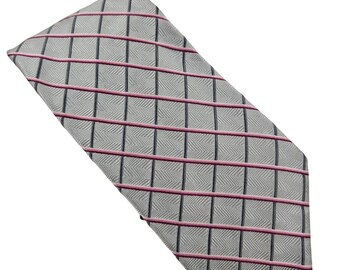 JOS. A. BANK Mens Silk Neck Tie Italy Pink Gray Plaid Formal Dressy Business