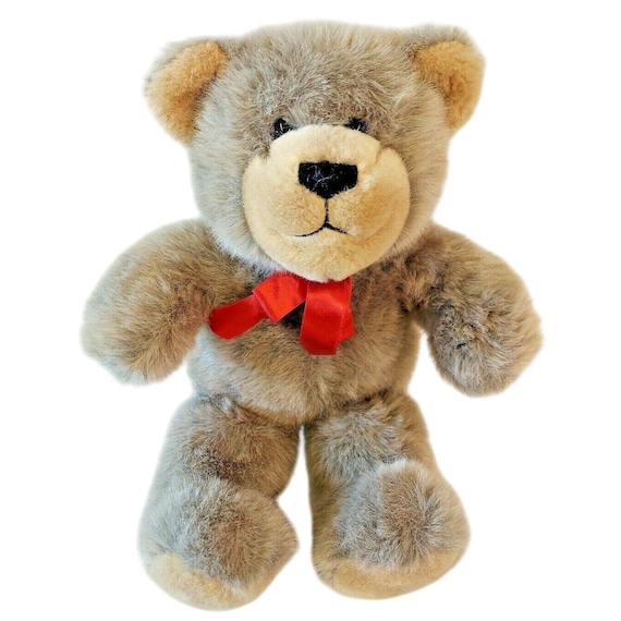 The Petting Zoo Teddy Bear Plush Brown Red Ribbon 1994 Stuffed
