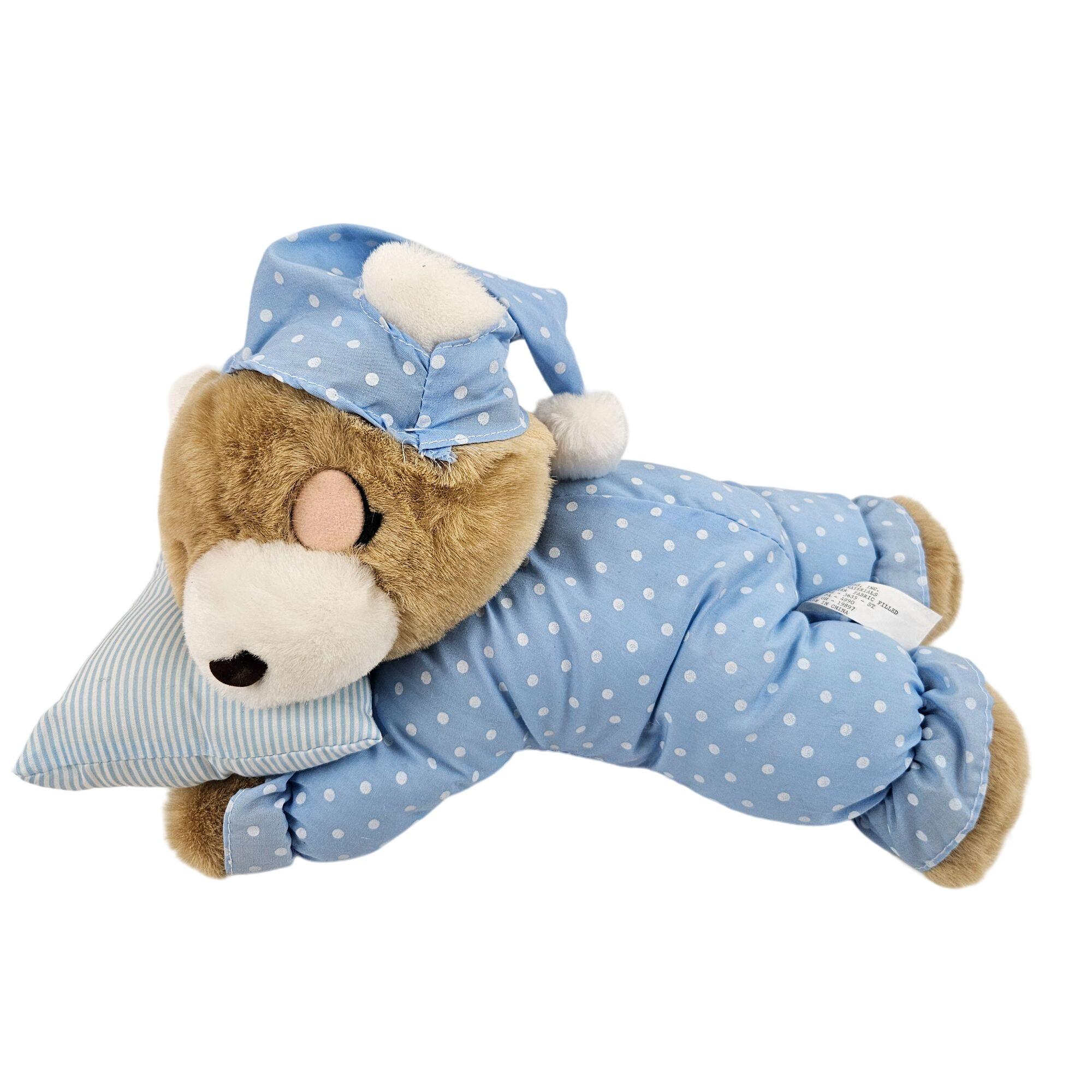 Toy Wonders Sleeping Teddy Bear Plush Toy Blue Polka Dot Pajamas