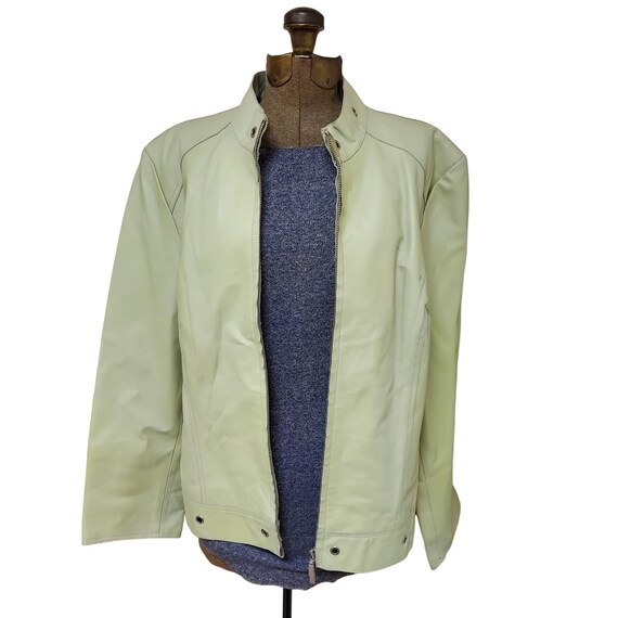Plus size green leather jacket sales