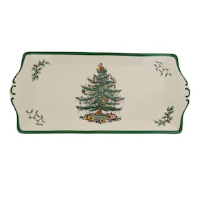 Bandeja para sándwiches Spode con forma de árbol de Navidad, de porcelana, fabricada en Inglaterra.