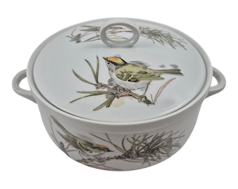 Enesco Casserole Dish Songbird Pattern Lidded Handles Vintage 2 qt Oven to Table