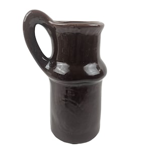 Vintage Dark Brown Ceramic Pitcher Handcrafted Pottery Jug 9.5 in Tall Glossy