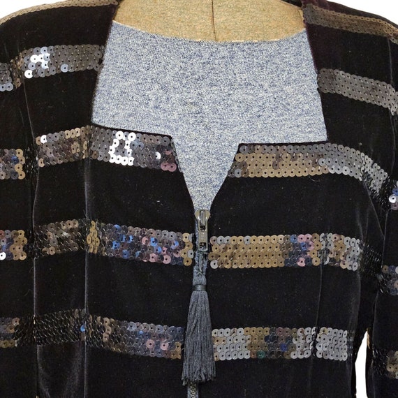 Vintage Farinae Jacket Women 12 Black Silver Sequ… - image 2