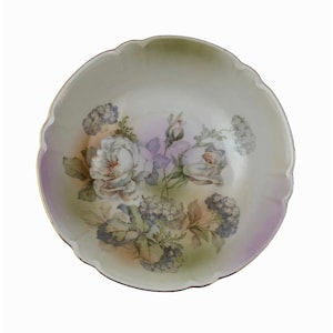 Vintage Bavarian Floral Porcelain Decorative Bowl Gold Trim 9 inch