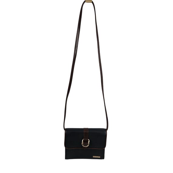 Liz Claiborne Womens Crossboey Bag Blue Brown Faux Leather Gold Buckle Accent