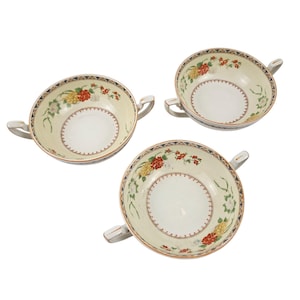 Vintage Myott Staffordshire England bloemenset van 3 handgrepen voor soepkommen