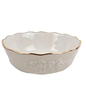 Lenox Bowl Rose Bloom Blossom White Gold Rim Candy Nut Serving Dish China