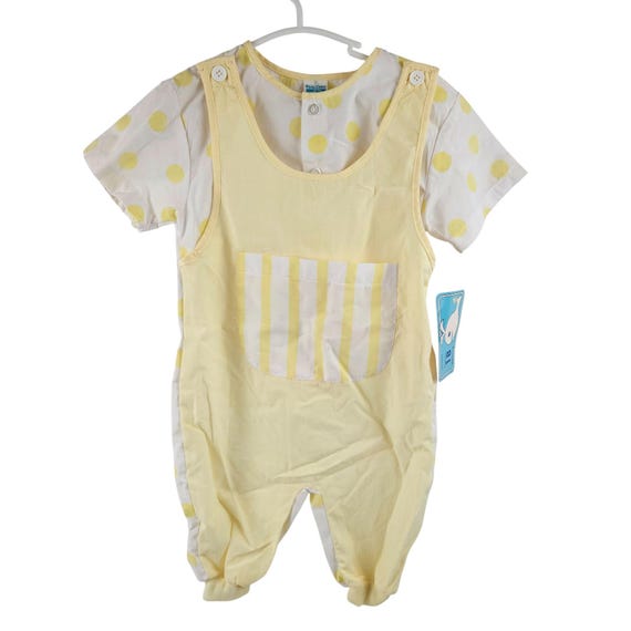 Vintage Woolworths Pata Cake Infant Coverall Outfit 18M Yellow Polka Dot Shirt