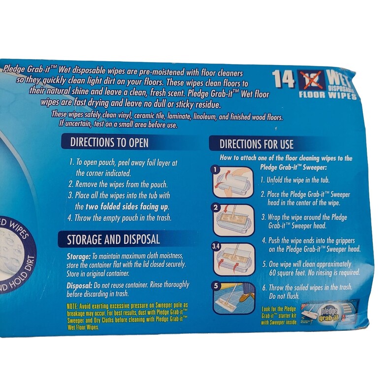 Pledge Grab It Wet Floor Wipes 14 Disposable Pre Moistened Etsy