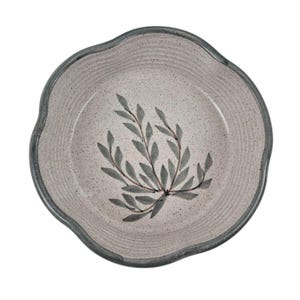 Handcrafted Stoneware Ceramic Bowl Leaf Design Speckled Glossy Finish Rustic