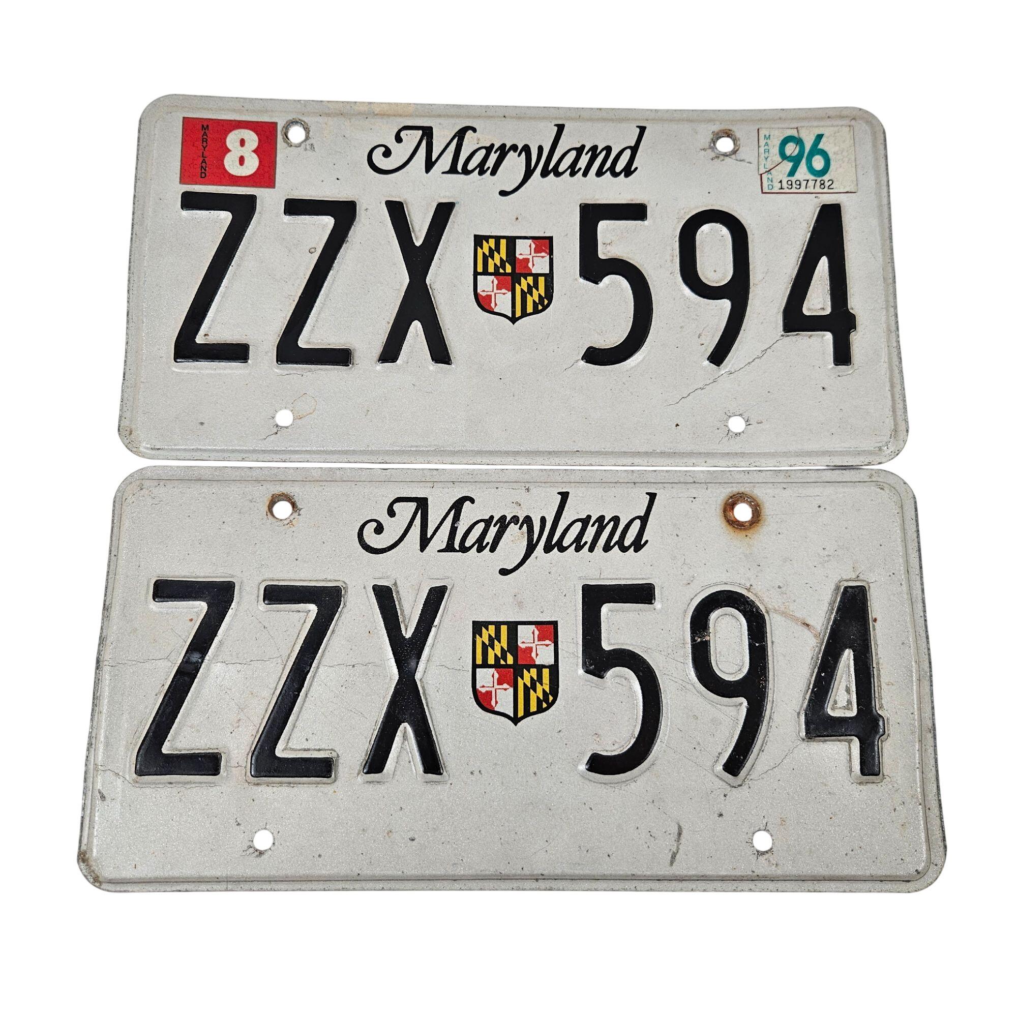 Vintage Maryland License Plates ZZX 594 1996 Expiration Decorative