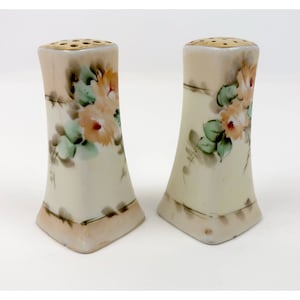Vintage Noritake Porcelain Watercolor Floral Salt Pepper Shaker Set Dining