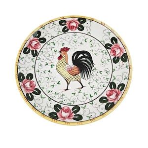 Early Provincial Dinner Plate Hand Painted Ceramic Rooster Roses UCAGCO Japan