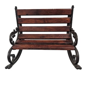 Miniature Doll Bear Rocking Bench Wood Cast Iron Garden Style Vintage Toy