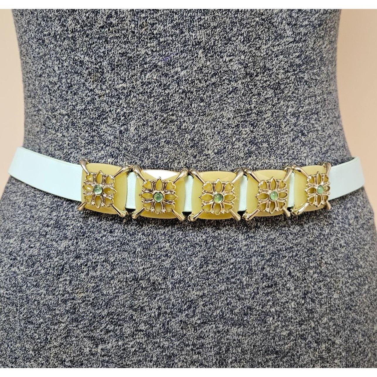 Mint and Gold Monogram Belt Full Skin Belt, Mint Glazed – Blair main image 3