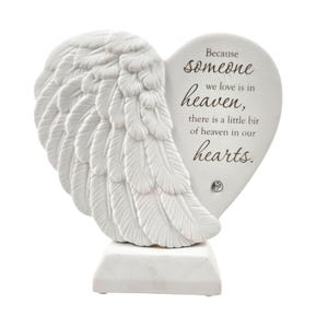 Teleflora Heart Shaped White Angel Wing Memorial Keepsake Clear Rhinestone