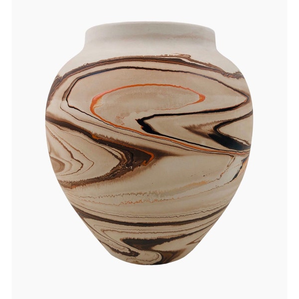 Nemadji Clay Swirl Pottery Vase Hand Painted Handmade Marble Brown Swirl