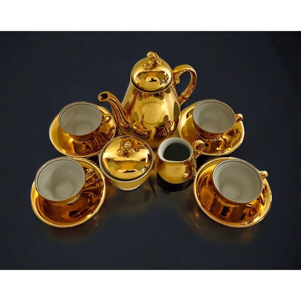 Creidlitz Bavaria Gold Mini Tea Set Teapot 4 Cups Saucers Creamer Sugar Bowl
