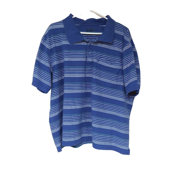 Haband Shirt Mens XXL Blue Striped Short Sleeve Polo Dress Casual
