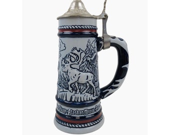 Avon Wildlife Stein 1976 Coperchio a cerniera in peltro Brasile Alaskan Moose Colonia in scatola