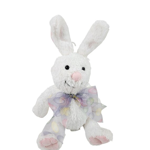 Hallmark White Plush Bunny Bow Pastel Polka Dots 8 in Stuffed