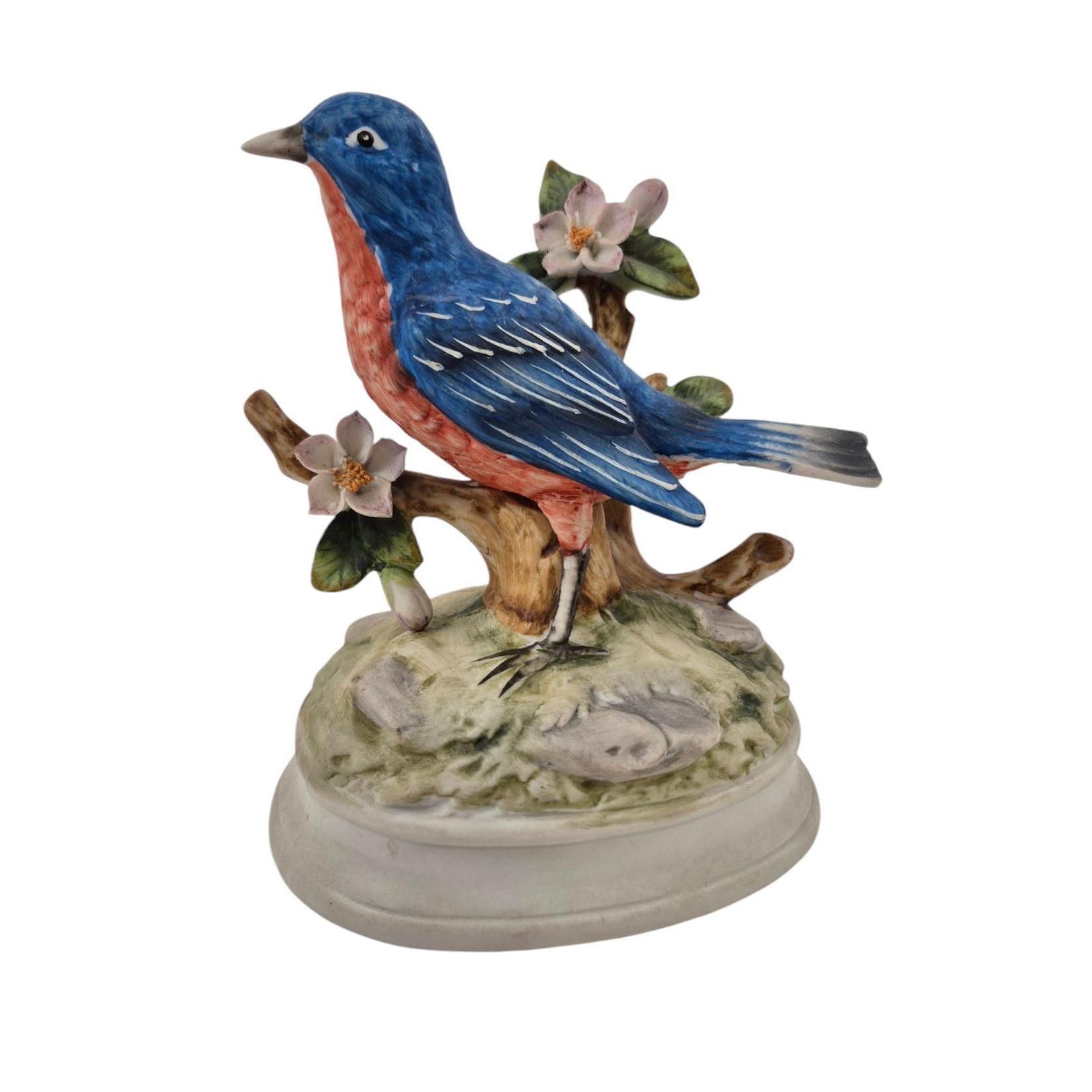 Gorham Bluebird Music Box Plays Blue Danube Waltz Ceramic Figurine