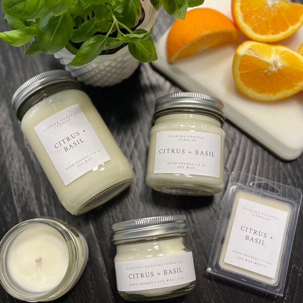 Citrus + Basil Candle | Spring Candle | Summer Candle | Wax Melt