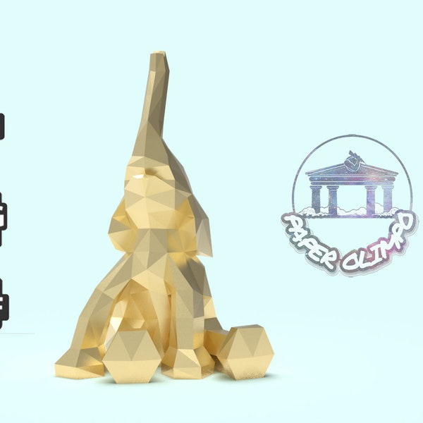 Elephant: Papercraft Design, PDF Template, DIY 3D Model, FanArt, Paper Sculpture, Low Poly, Pepakura, Craft, Arte de Papel, 3D, PaperOlimpo