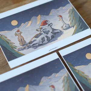 Set de 3: perro, vaca y ganso celebran la Navidad en las montañas