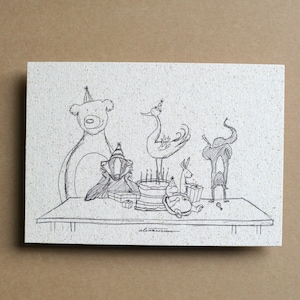 3 x Tiergeburtstag / Partypostkarten - Illustration