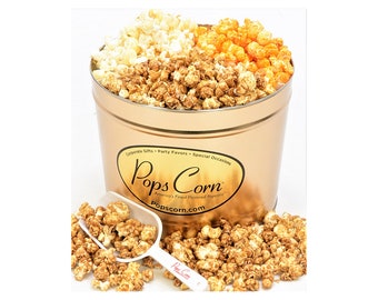 Gourmet Popcorn Tin-2 Large Gallons-Our 3 Most Popular Flavors-The Perfect Gift, FREE Sanitary Scooper Included. FREE Shipping.