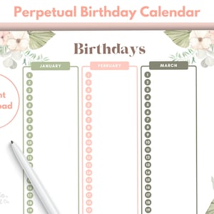 Birthday Tracker Printable, Birthday List, Birthday Planner Printable, Boho Organizer, Organizing Printables, Birthday Log, Perpetual