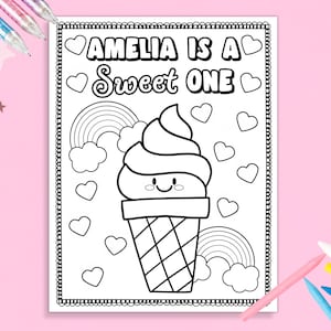 Ice Cream Birthday Coloring Page Sweet One Birthday Girl 1St Birthday Sweet One Party Table Decor Baby First Birthday Activity Colouring
